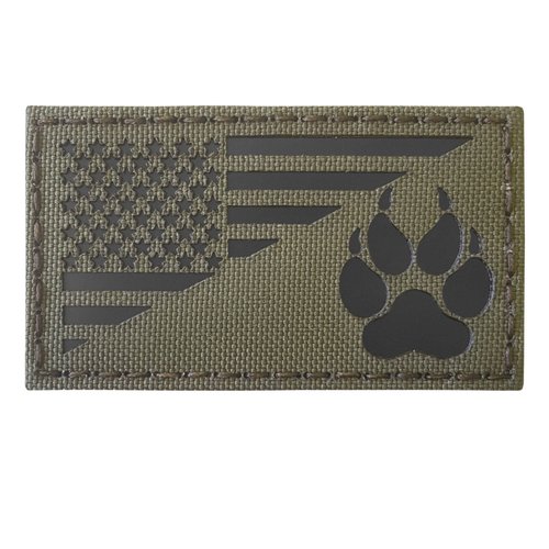Infrared IR K9 Dog Handler Paw K-9 USA Flag Tactical Morale Touch Fastener Patch (Ranger Green)