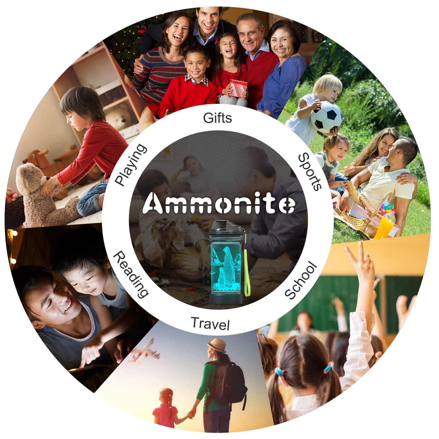 Ammonite Kids Penguin Water Bottle with 3D Glowing LED Light - 14 OZ Tritan BPA Free - Creative Ideal Travel Cup Gift for School Kid Boy Child Holiday Camping Picnic