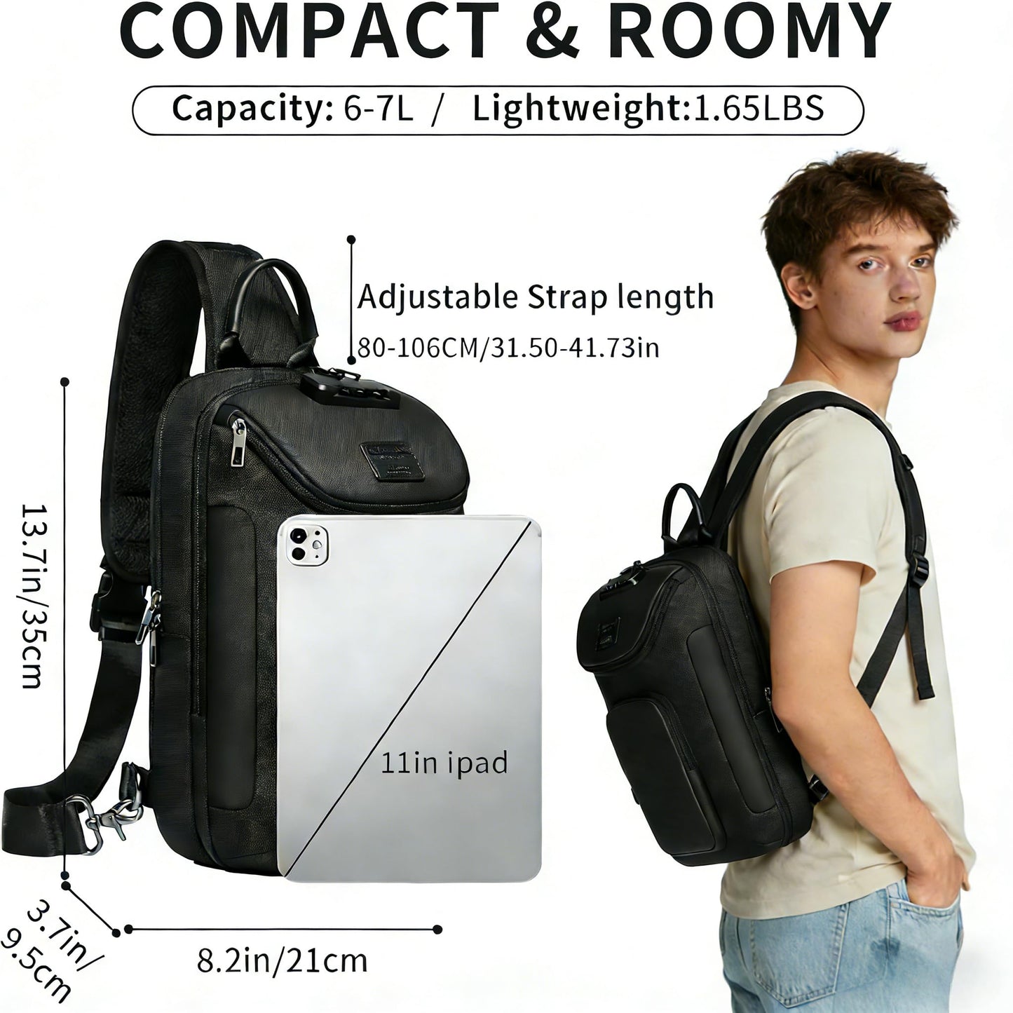 UMydeal Sling Bag for Men, Anti Theft Sling Backpack, Mens Crossbody Bag, Shoulder Chest Bag for Travel, Casual (Grey, Large)