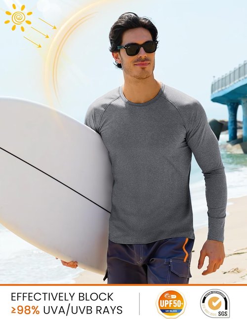 MAGCOMSEN Men's Quick-Dry Long Sleeve Shirt | UPF 50+ Sun Protection Athletic Fishing Tee