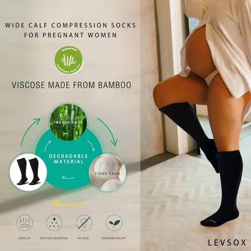 LEVSOX Wide Calf Compression Socks - 15-20mmHg Knee High Support Stockings for Circulation | Plus Size
