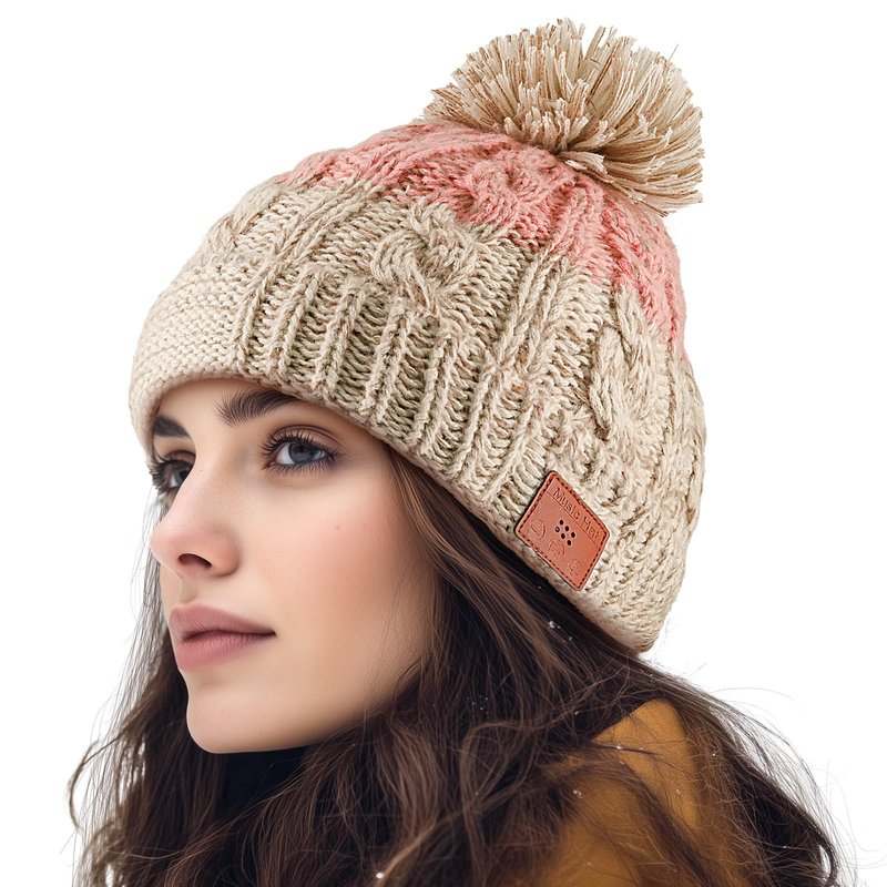 Wewow Bluetooth Beanie for Women, Beanie with Bluetooth Headphones and Microphone, Thick Winter Music Hat, Outdoor Homes and Gifts, Pink