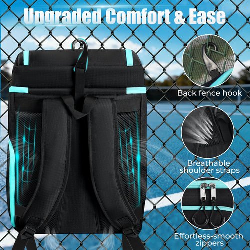 ESCRODOI Pickleball Bag Backpack with Shoe Compartment & Cooler, Large Pickleball Sport Backpack for Men&Women, Multi-Pocket Gym Bags for Sports&Work with Laptop Compartment, Black