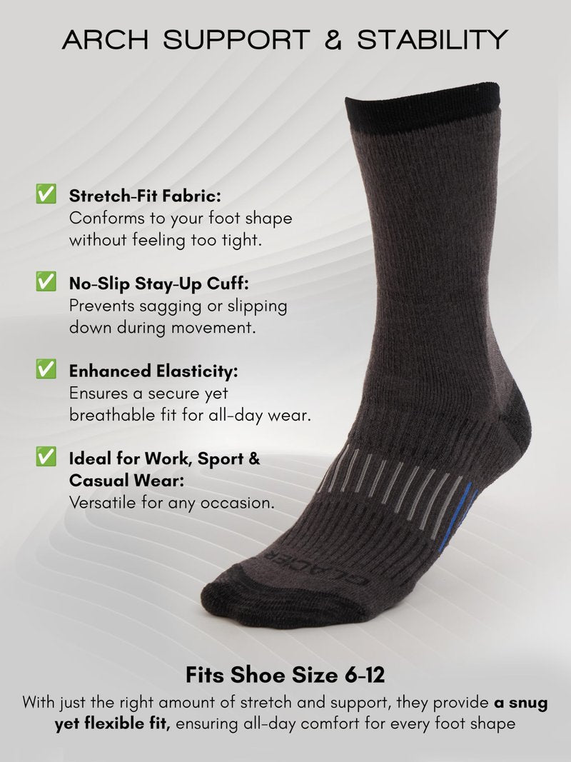 Glacier Performance Men's Cushioned Moisture-Wicking Crew Socks (4-Pack) Mid-Weight Work Socks Moisture-Wicking, Arch Support, Fits Sizes 6-12