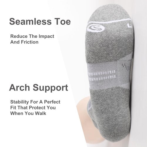 CS CELERSPORT 6 Pack Men's Running Ankle Socks with Cushion, Low Cut Athletic Sport Tab Socks, Light Grey, Shoe Size: 9-12
