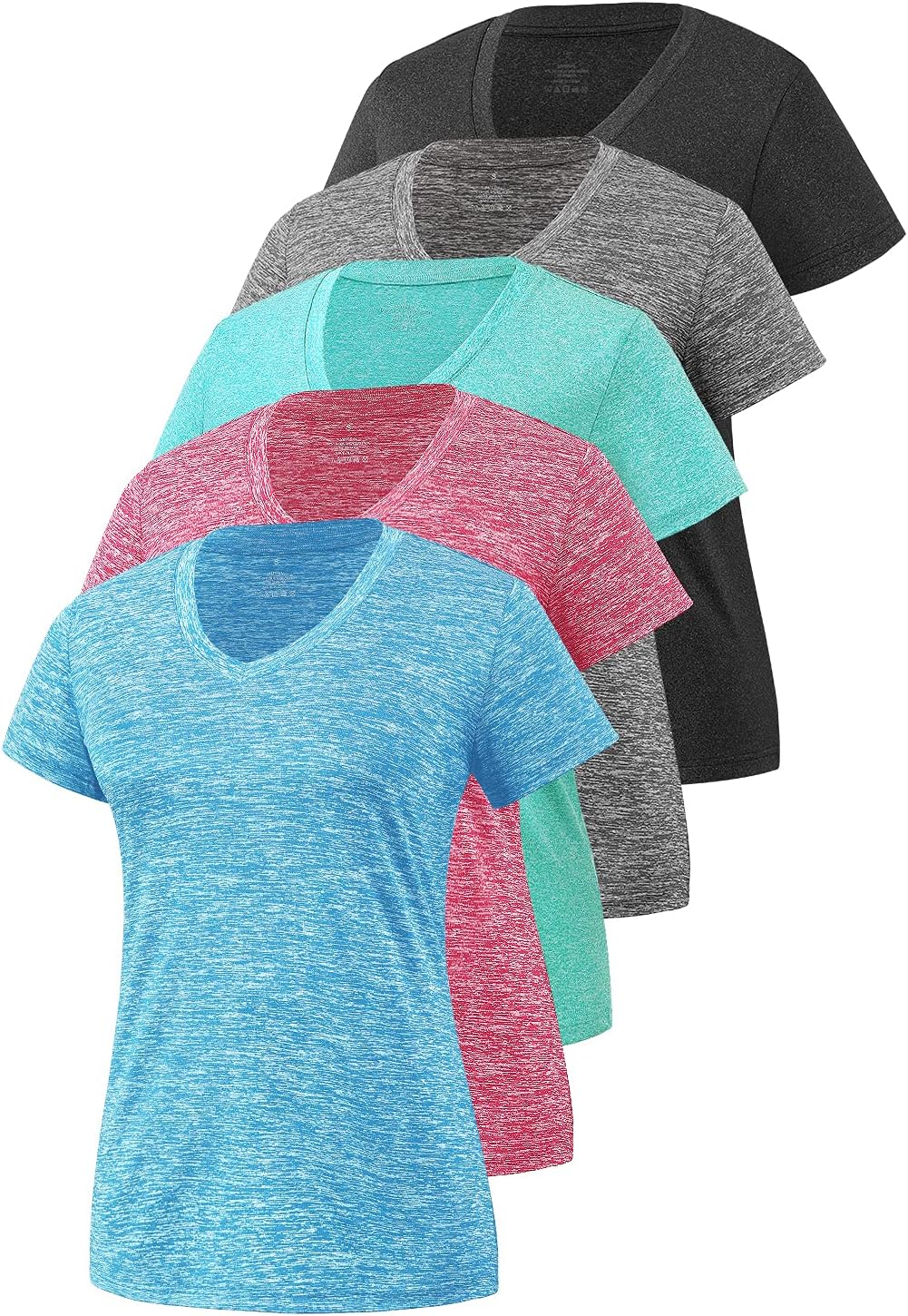 Skiennix Women's Moisture-Wicking Athletic V-Neck T-Shirts - 5-Pack, Short Sleeve, Comfortable Fit