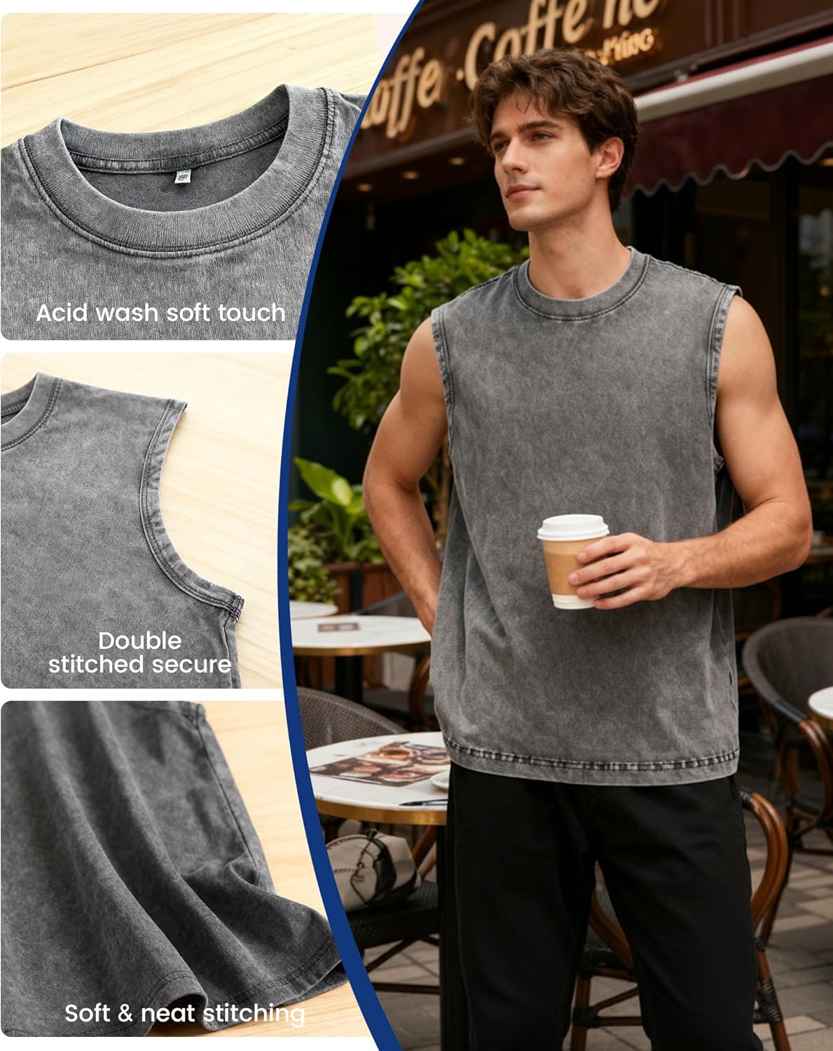 Skiennix Men's Sleeveless Tank Tops - 3-Pack Acid Wash Workout Tees | Loose-Fit Athletic Style