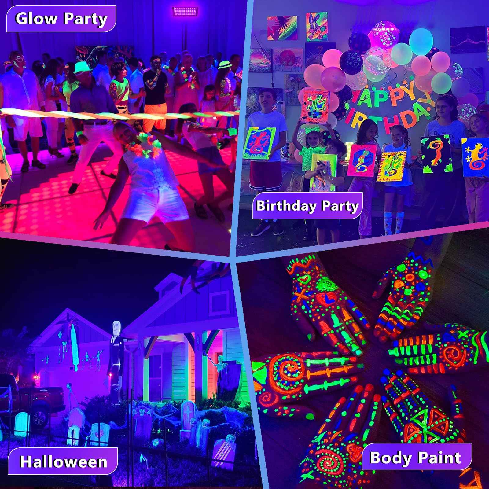 Akpgf 2 Pack 50W Black Light, LED Blacklight with US Plug and Switch, Black Lights for Glow and Neon Parties, Halloween, Body Painting, Birthday Party, Fluorescent Painting and Tapestry