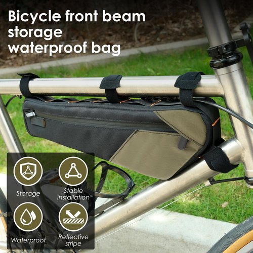 IFOKAMOG Bike Frame Bag, Large Capacity Bike Frame Bags Waterproof, Bicycle Triangle Pouch, Antislip Bikes Front Tube Bag with Side Zipper pocket and Sticky Strap for Commuter Road Bicycle