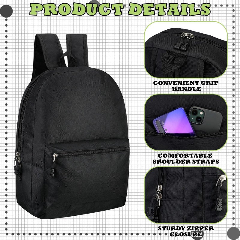 Amylove 24 Pack Backpack in Bulk - 17 Inch Classic Bookbags Bulk Lightweight Outdoor Travel Bag for Elementary Middle High(Black)