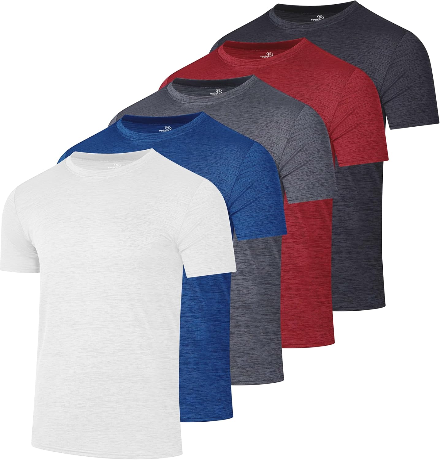 Real Essentials Men's Dry-Fit Short Sleeve Crew Neck T-Shirts - 5 Pack for Gym & Fitness Activities