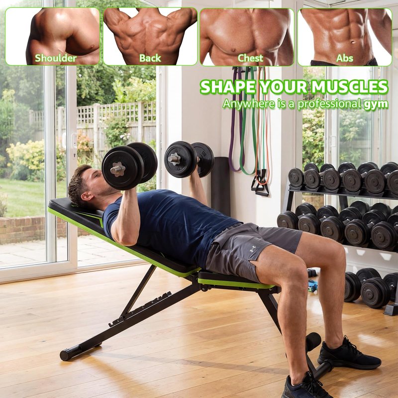 DOMOR Adjustable Weight Bench, 7 Backrests Basic Workout Bench for Home Gym, Fast Folding, Stable Weight Bench for Men Women, Chest Shoulders Arms Muscles, Incline Bench Press for Full Body