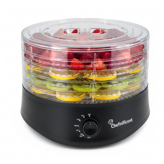 Food Dehydrator DryMax 280 – 5 Tray Adjustable, BPA-Free – 4-Hour Quick Drying, Even Heat, Easy Temp Control – Fruit, Veggie, Meat Jerky Maker (Black)