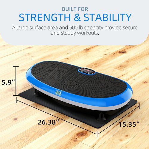 Fitvids Vibration Plate Exercise Machine Workout Vibration Fitness Platform with Resistance Loops and Resistance Band – 3D – 3D-Black – Blue/Black