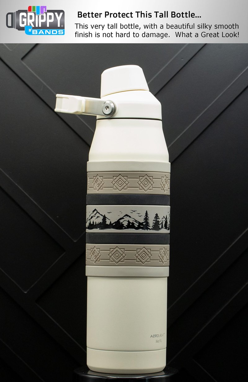 Mountain Scene Water Bottle Grip Kit - SIERRA WRAP: Regular - 7 Rugged Silicone Bands for Superior Grip, Style, & Protection.