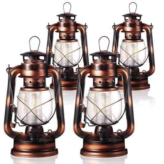 Hortsun 8 Pieces 8 Inch Vintage LED Hurricane Lantern 12 Warm LEDs and Dimmer Switch Battery Operated Farmers Hanging Lantern for Halloween Christmas Indoor Outdoor Camping Usage Decor