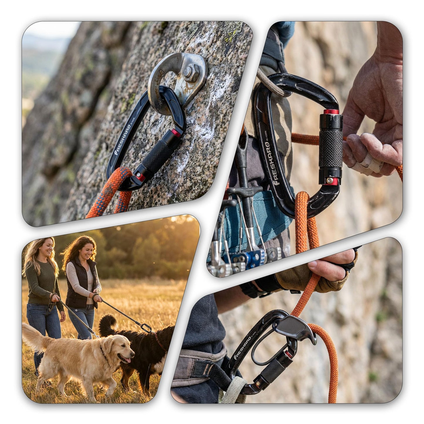 FresKaro 25kN Climbing Carabiners Double Locking Carabiner Clips, Heavy Duty Carabiner for Rock Climbing, Rappelling, Hunting, or Survival Gear kit, Gym Equipment, Cerfified UIAA Carabiner Black