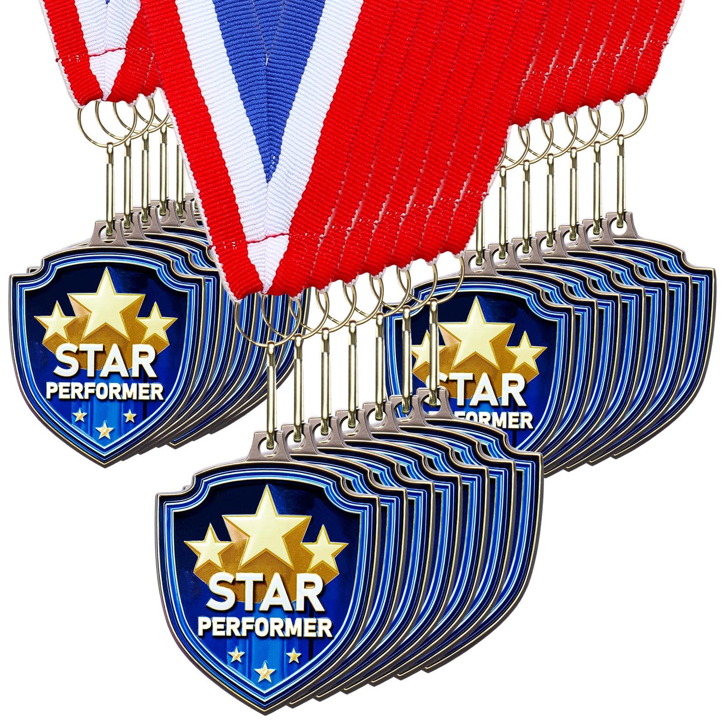 Yaomiao 10/20 Pcs 2.4'' Award Medals Bulk Gold Winner Team Participation Medals for Kids Shield Metal Trophy for Student Adults Award Prize Graduation Competitions Gift(20 Pcs,Star Performer)