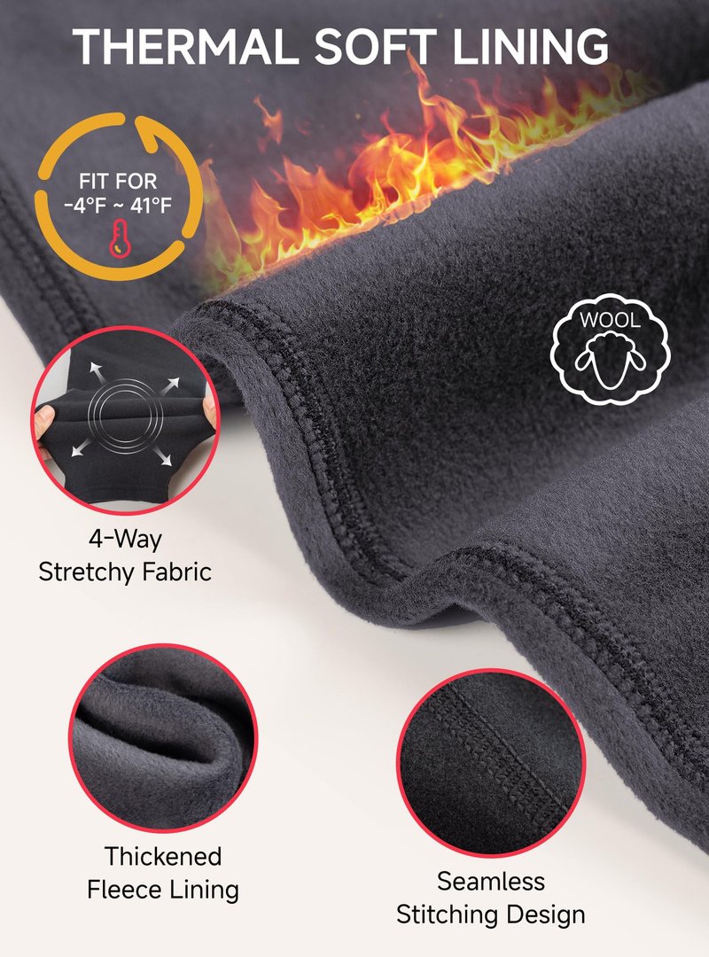 TRENDOUX Long Johns For Men Thermal, Soft Winter Wool Top And Bottom Sets, Thick Moisture Wicking Thermal Underwear, Stretchy Knitted Inner Wear For Running, Hiking, Cycling Black M