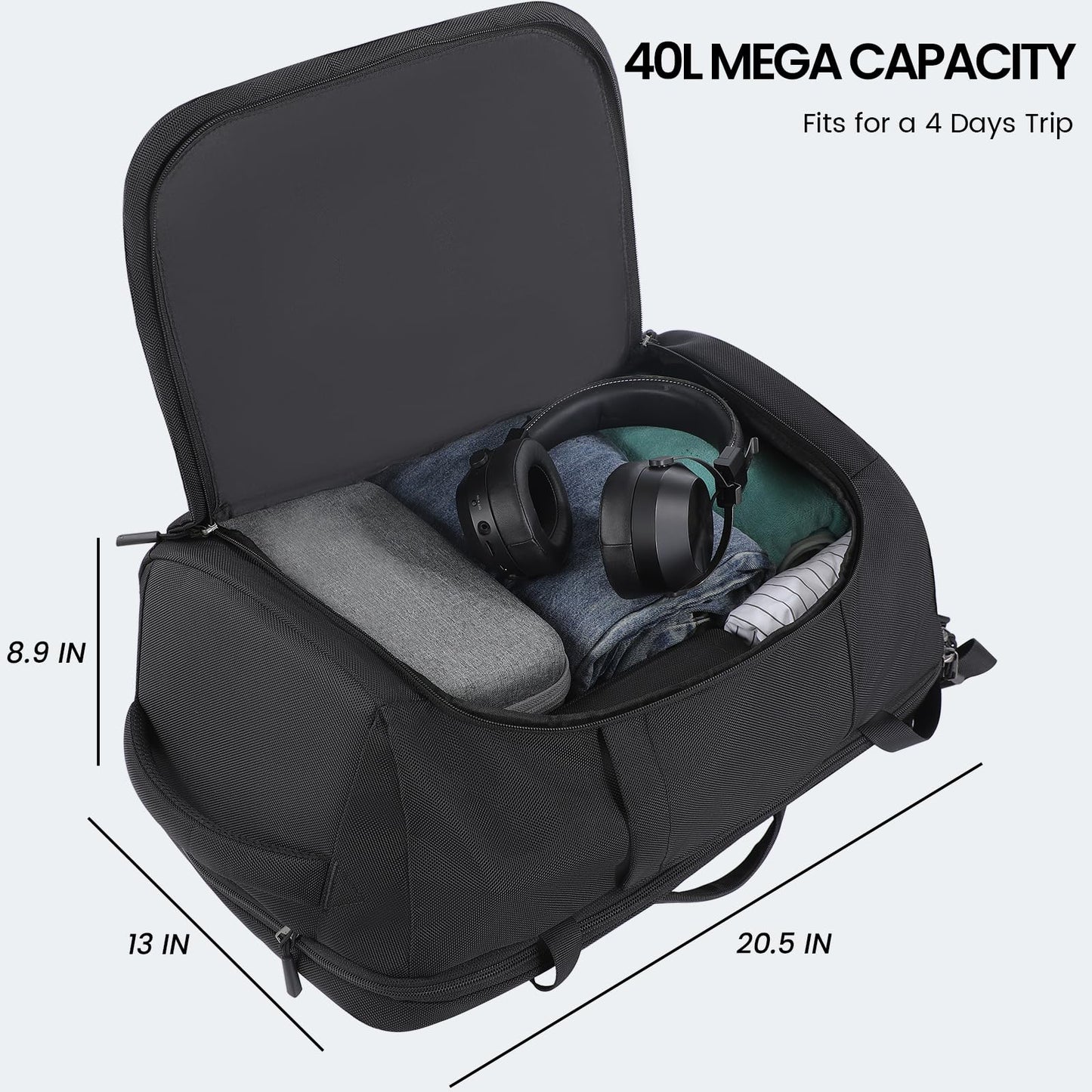 Mecrowd Large Travel Backpack for Men 40L, Carry On Backpack TSA 17.3 Inch Laptop Mochila Flight Approved, Large Business Daypack Waterproof,Carry on bag Weekender College for Men Women, Black