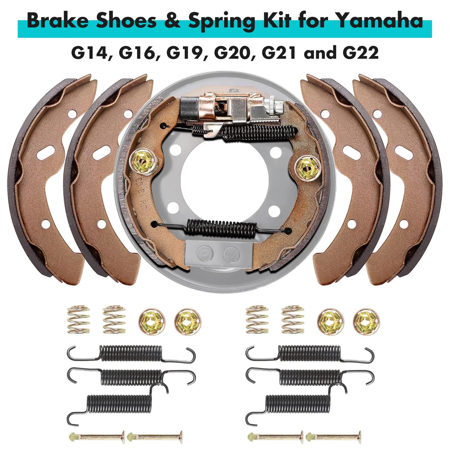 10L0L Yamaha Golf Cart Brake Repair Kit, Brake Hub Drums & Shoes & Spring kit fit Yamaha G14, G16, G19, G22 G&E 1994-2006 Models,OEM JU0-G6521-00-00, JN6-F5331-01-00, JN3-F5331-00