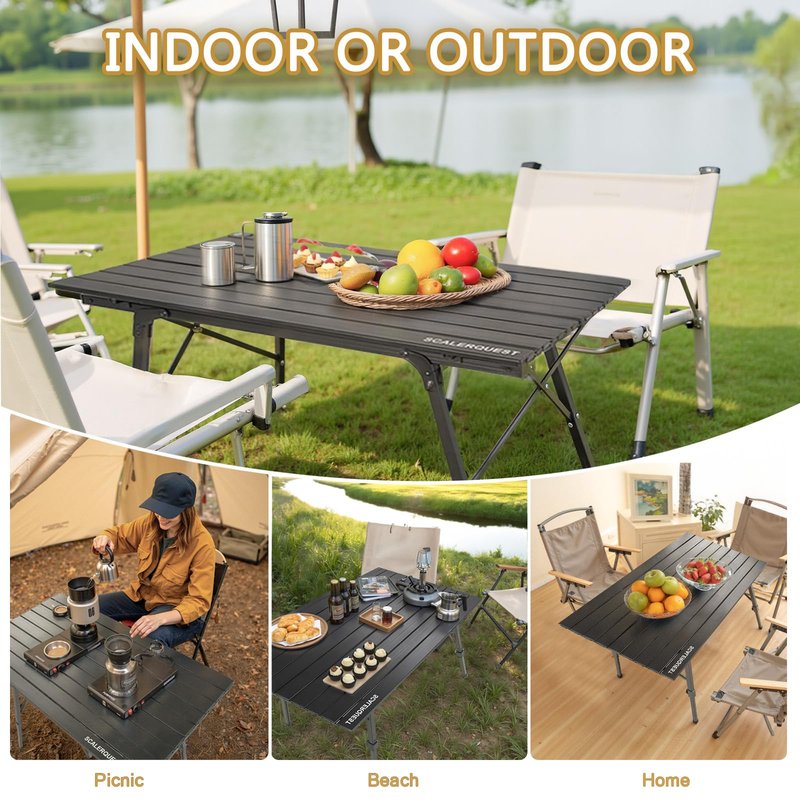 SCLERQUEST Portable Lightweight Aluminum Camping Table Adjustable Height Roll Up Design for BBQ, Beach, Camping Travel, Foldable Compact Table for Picnic Tent Outdoor