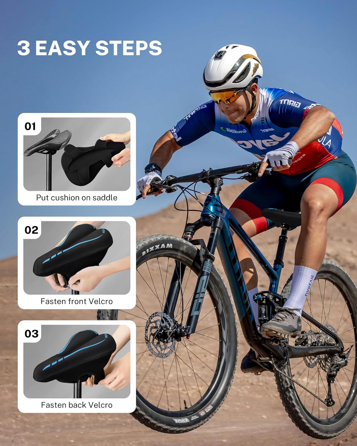 MEENCOOL Bike Seat Cushion - Gel Padded Cover for Ultimate Comfort | Adjustable Velcro Fit (11"x7")