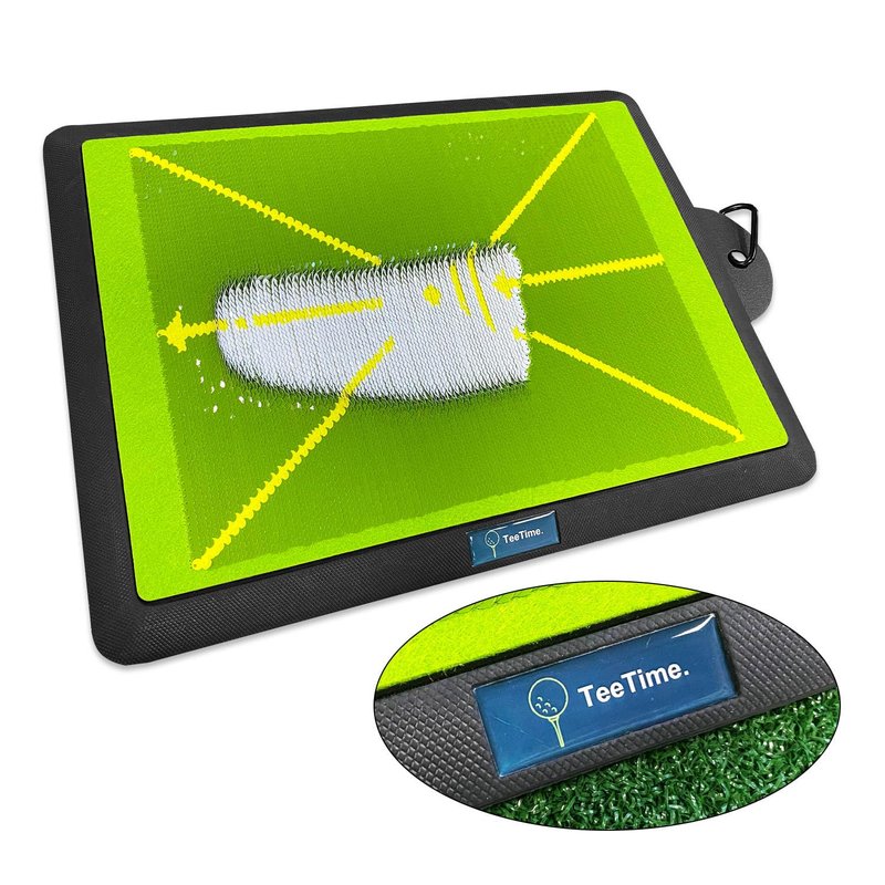 TeeTime Golf Practice Mat - Patent Pending - Dual-Tone Sequin Design - Ideal for Indoor/Outdoor Golf Training - Includes Carry Clip (Green)