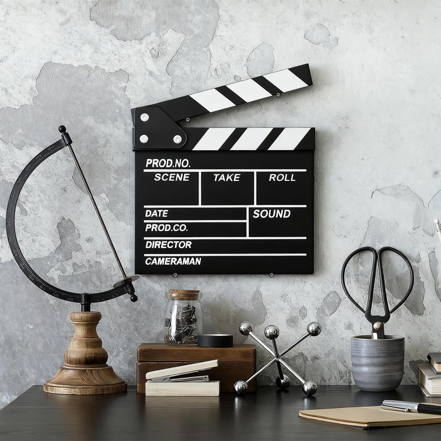 Movie Film Clapboard Hollywood Wooden-Clapper Board Directors Photography Studio Video TV Clapper Board with Erasable Pen Movie Theater Props Decor，Black Clap Board 7.8 X 7.5 inches