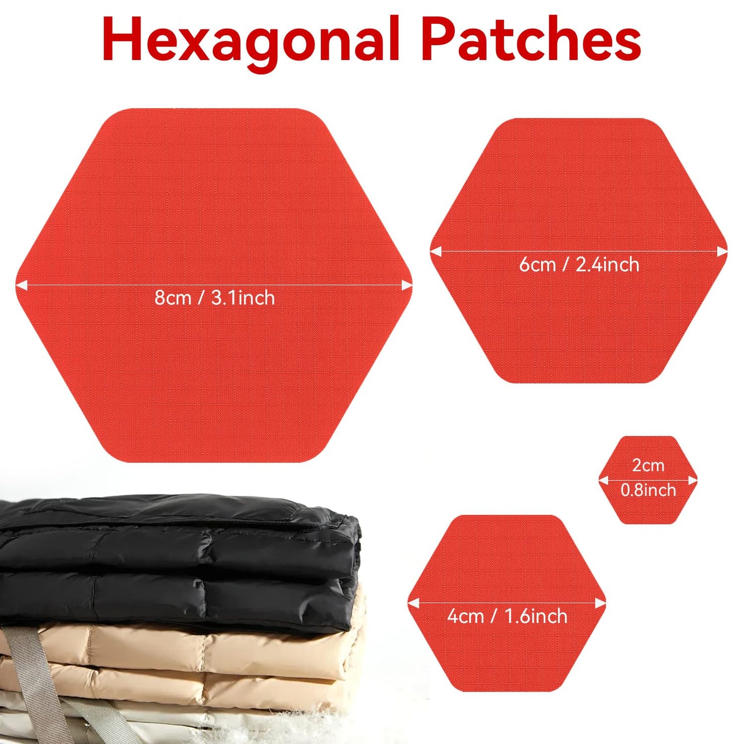 Harsgs Down Jacket Repair Patches, Self Adhesive Nylon Repair Patch, Pre-Cut Waterproof Repair Patches for Down Jackets Coats Clothing Tents Sleeping Bags, Red 8pcs