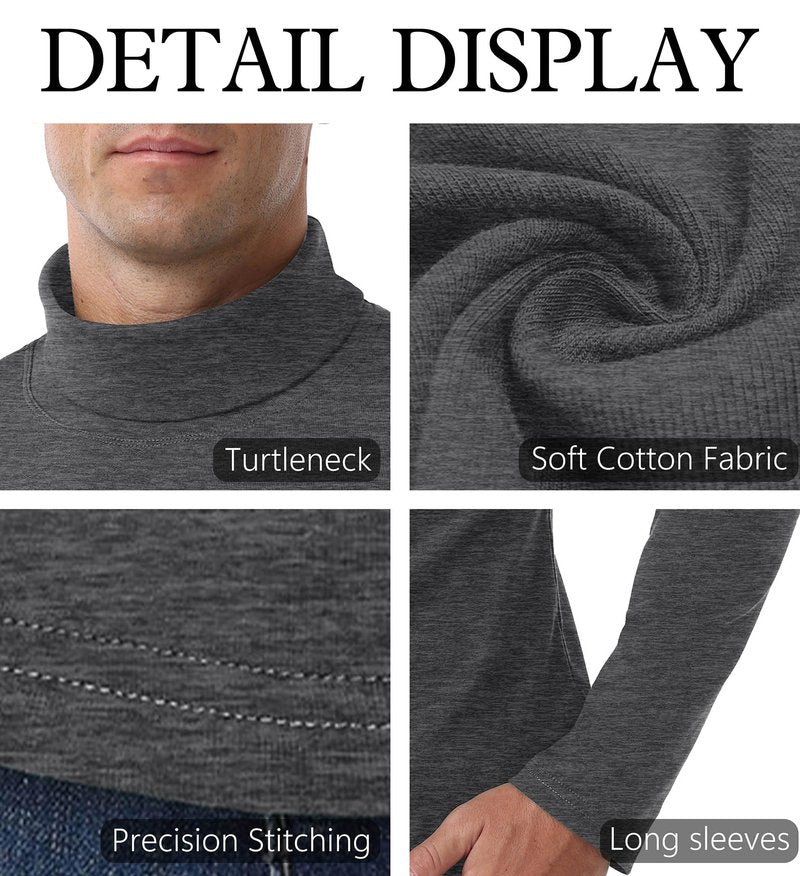 Askdeer Men's Turtleneck Shirts Cotton Long Sleeve Thermal Pullover Sweater Lightweight Thermal T-Shirts Dark Gray