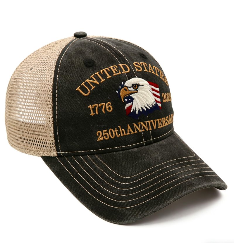 Okbycuyck 250 Anniversary USA Hat,Embroidered American Trucker Hat 250th Anniversary Hat Mesh-Back Cap for Men Women