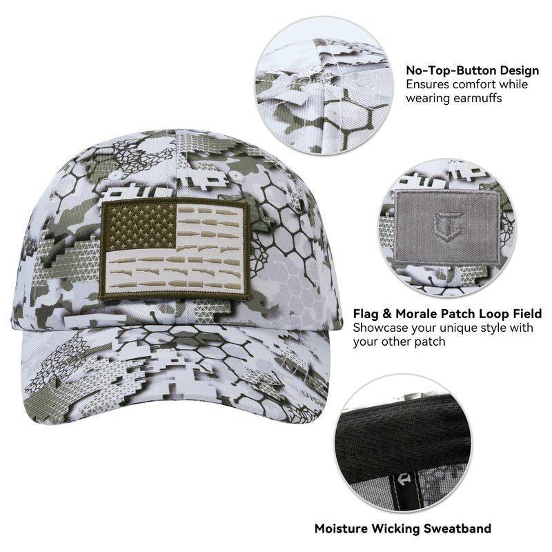 VisionTac Tactical Hat with Flag Patch Camo Military Army Hats Adjustable Trucker Baseball Cap Soft Top for Shooting