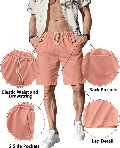 Comdecevis Men's Linen Shorts - Casual Elastic Waist with Pockets | Perfect for Summer Beach & Yoga