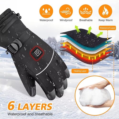 Heated Gloves for Men - Rechargeable Electric Battery Heated Gloves for Men and Women Touchscreen Winter Thermal Glove with 3 Heating Levels Waterproof Glove for Hunting (Black, XL)