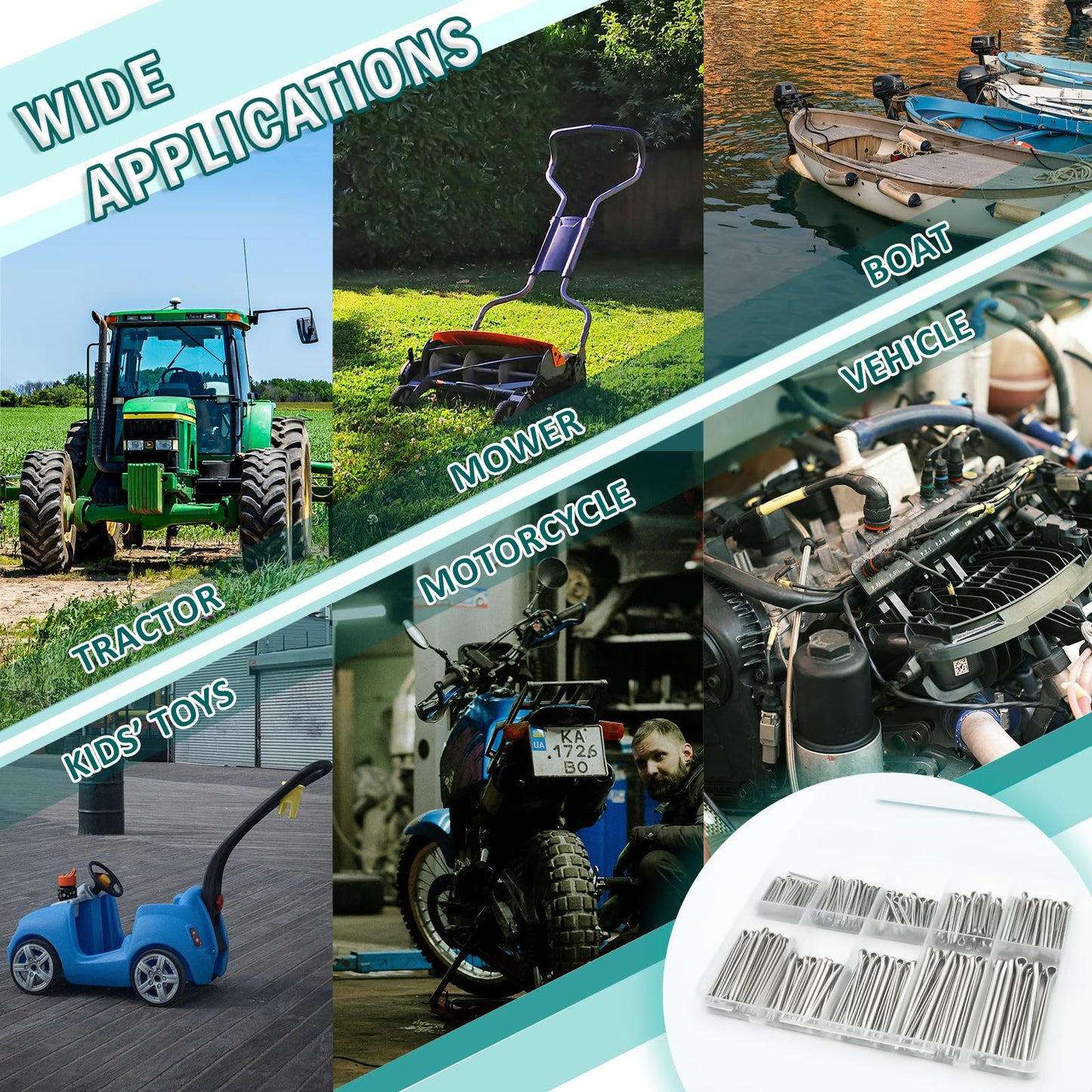 Hoeine Cotter Pin Assortment Kit, 275pcs Hardware Pins 10 Sizes Stainless Steel Cotter Pins for Mower, Tractor, Motorcycle, Boat, Vehicle, etc.