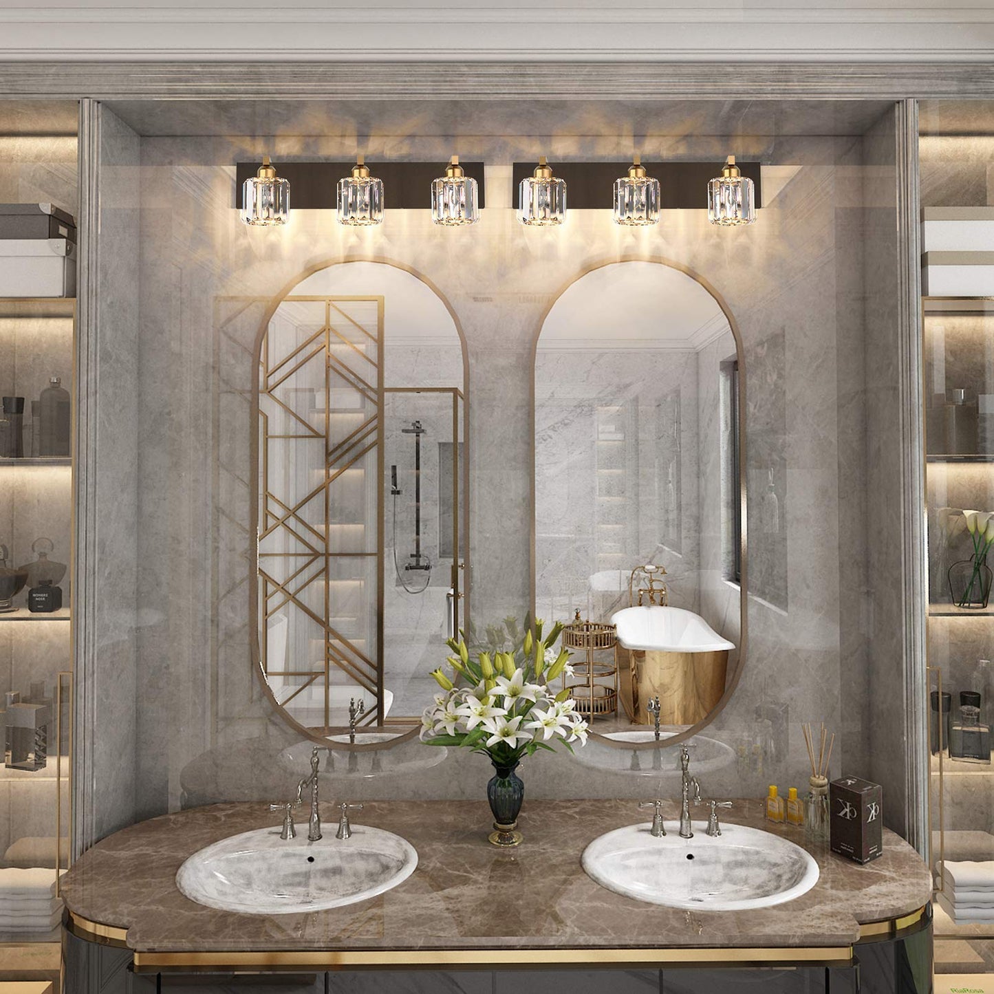 Aipsun Crystal Vanity Light Black Bathroom Vanity Lighting Fixtures 3 Lights Modern Vanity Light for Bathroom (Exclude Bulb)