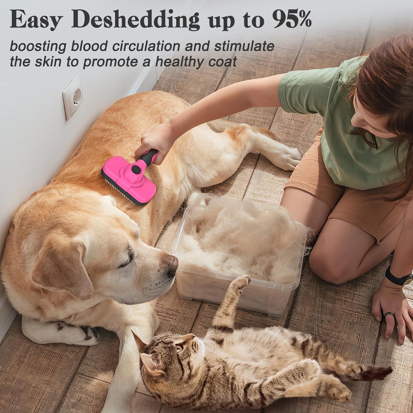 Swihauk Self-Cleaning Slicker Brush for Dogs & Cats - Gentle Grooming & Deshedding Tool, Pink