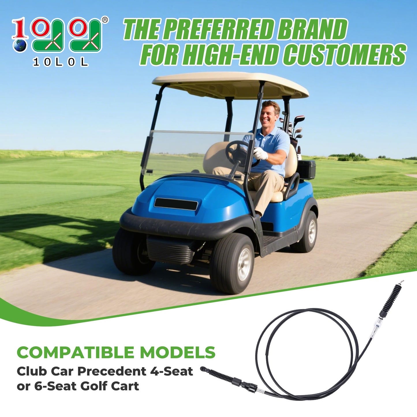10L0L Golf Cart Transmission Shift Cable for Club Car Precedent 4-Seat & 6-Seat Models, Replacement Shifter Cable, Replaces OEM 105038803, Smooth Gear Control Cable