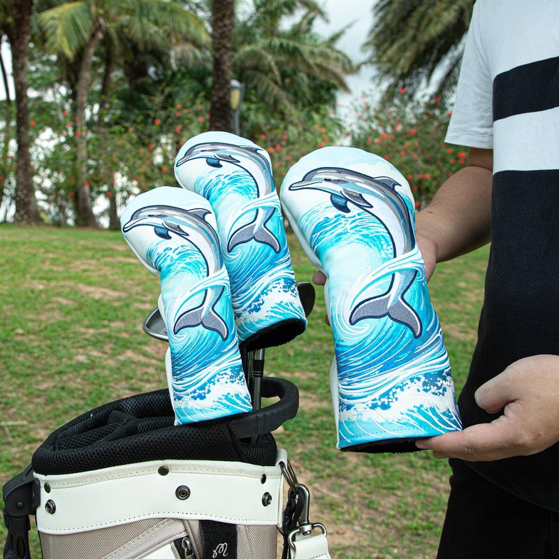brdejc Golf Club Cover Dolphin Embroidery Driver Covers Fariway Wood Headcover Hybrid Covers Leather Golf Headcover for Men Women Gift (for Driver)