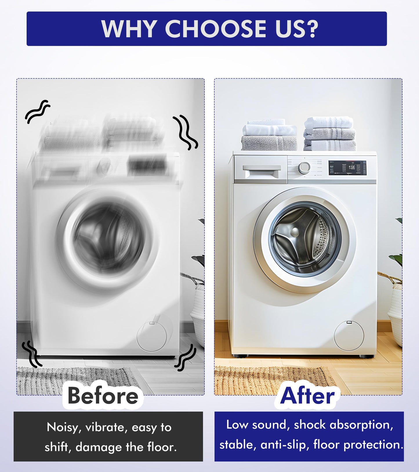 LILIWER Anti Vibration Pads For Washing Machine, Prevent Sliding Out, Soundproofing Base for Appliances, Floor Protector 4 Pack (4)