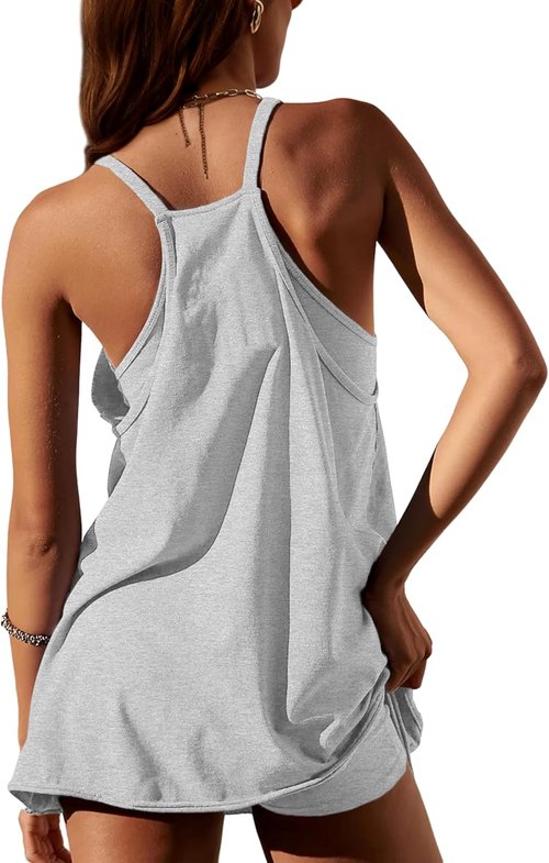 Lentta Women's Athletic Mini Dress - Sleeveless V-Neck Sundress with Built-In Shorts | Perfect for Active Days