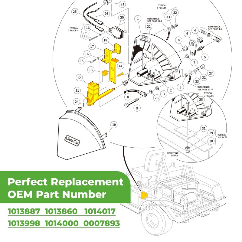 10L0L Club Car DS 36V 1988+ V-Slide Wiper Arm,Brush and Bracket w/Spring Screw,OEM 1013887 1014017 1013860