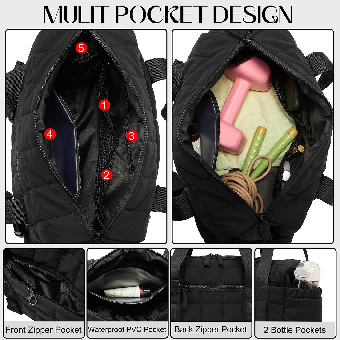 Small Gym Bag for Women, Puffy Sports Duffel Bag with Yoga Mat Holder, Gym Tote Bag with Wet Pocket & Coin Wallet, Carry on Bag for Workout Dance Pilates Ballet Swimming Travel