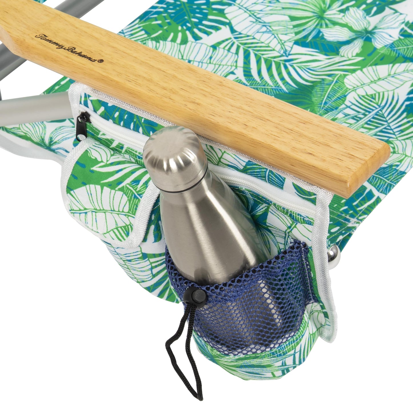 Tommy Bahama 5-Position Classic Lay Flat Backpack Beach Chair with Cooler and Cup Holder, Portable Folding Beach Chair for Tanning, Tropical Leaves