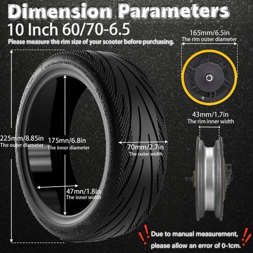 Felixstory 10 Inch Tire, 10x2.5 60/70-6.5 Vacuum Outer Tire for Segway Ninebot Max G30P G30LP/ F2 Electric Scooter, Original Tubeless Tyre, Built-in Self-repair Glue, fit for VOLPAM SP01, Hiboy S2 MAX