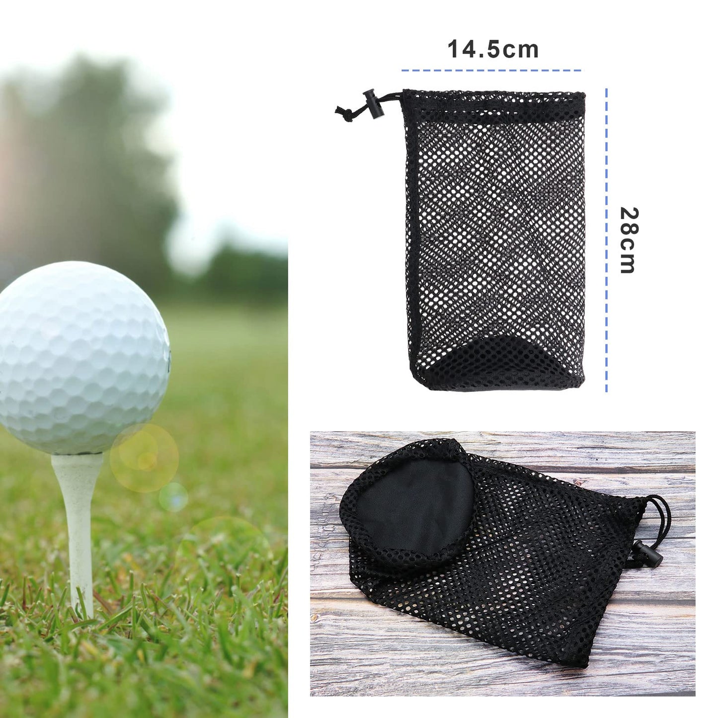 SING F LTD 2PCS Golf Ball Storage Bag - Nylon Mesh Pouch for 48-56 Balls - Drawstring Closure - Black