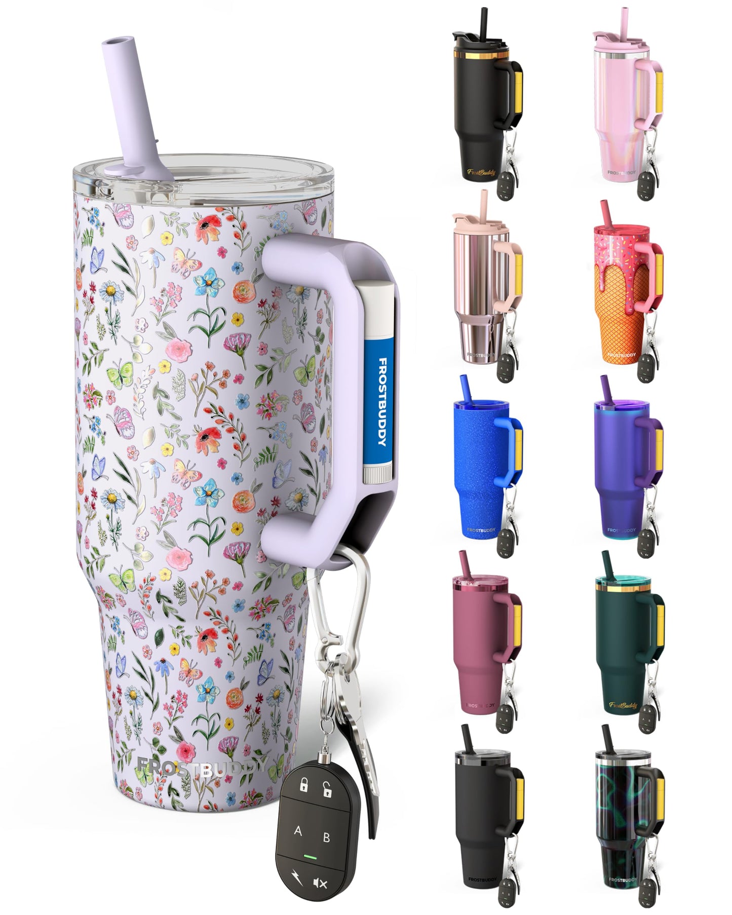Thicc Buddy - 40 oz Stainless Steel Vacuum Insulated Tumbler with Lid and Straw for Water - Travel Mug Cupholder Friendly - Gifts for Women Men Him Her (Wild Floral)