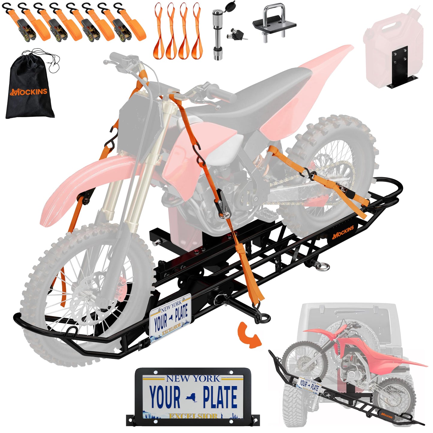 Mockins 83" Tilting Motorcycle Hitch Carrier with Ramp w/ 500 Lbs. Capacity