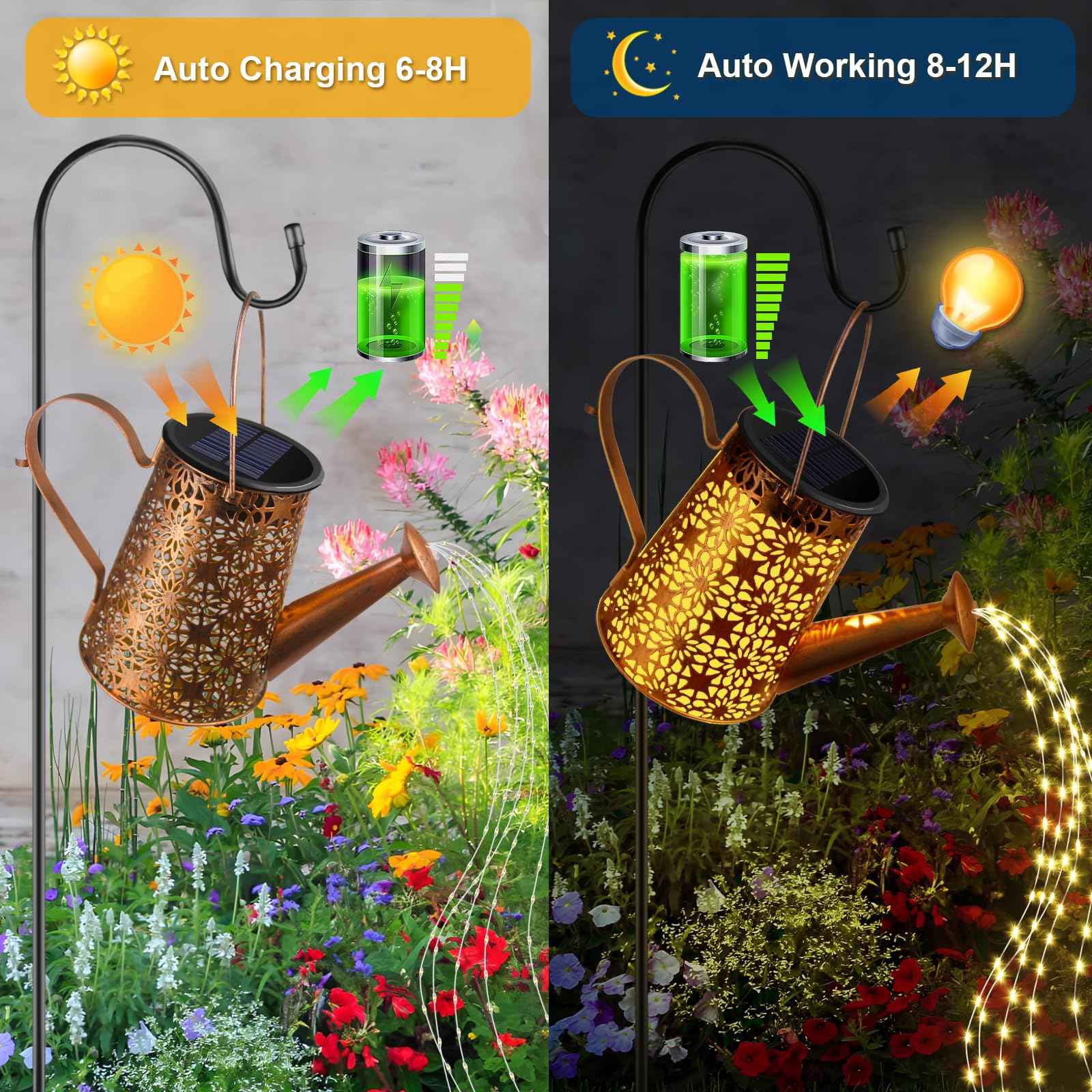 Solar Watering Can with Lights, Large Waterproof Solar Outdoor Lights Decorative Metal Solar Garden Lights Solar Lanterns Hanging Garden Lights for Yard Patio Pathway Walkway Lawn Gardening Gift